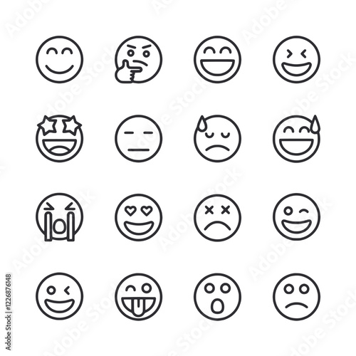 A collection of black and white emoticons