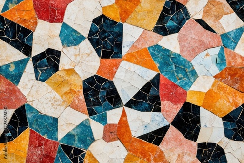 Colorful mosaic tile wall texture outdoors, background design