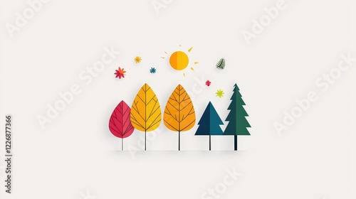Wallpaper Mural Colorful Forest Illustration with Sun and Leaves Torontodigital.ca
