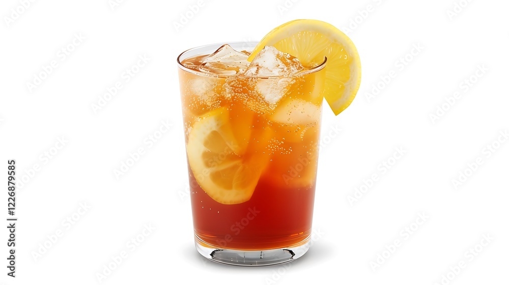 A glass of refreshing lemonade with lemon slices isolated on white background. A glass of refreshing lemonade with lemon slices isolated on white background.