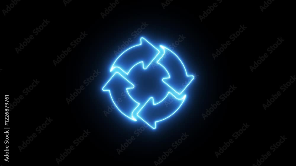 Neon arrow loading icon animation. Neon arrow sign rotation on black background Neon arrow loading icon animation. Neon arrow sign rotation on black background