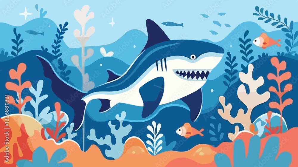 Obraz premium Detailed Shark Sea Life Flat Vector Illustration for Design Projects