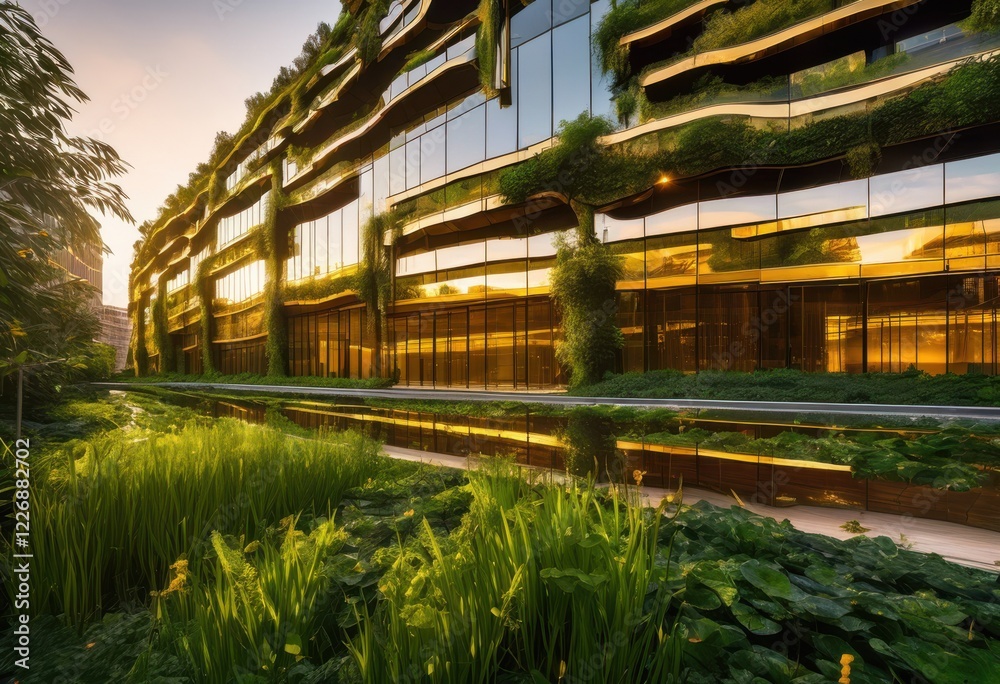 innovative structural design harmonizes lush greenery vivid urban landscape aesthetic featuring striking architectural elements, architecture, modern, outdoor innovative structural design harmonizes lush greenery vivid urban landscape aesthetic featuring striking architectural elements, architecture, modern, outdoor