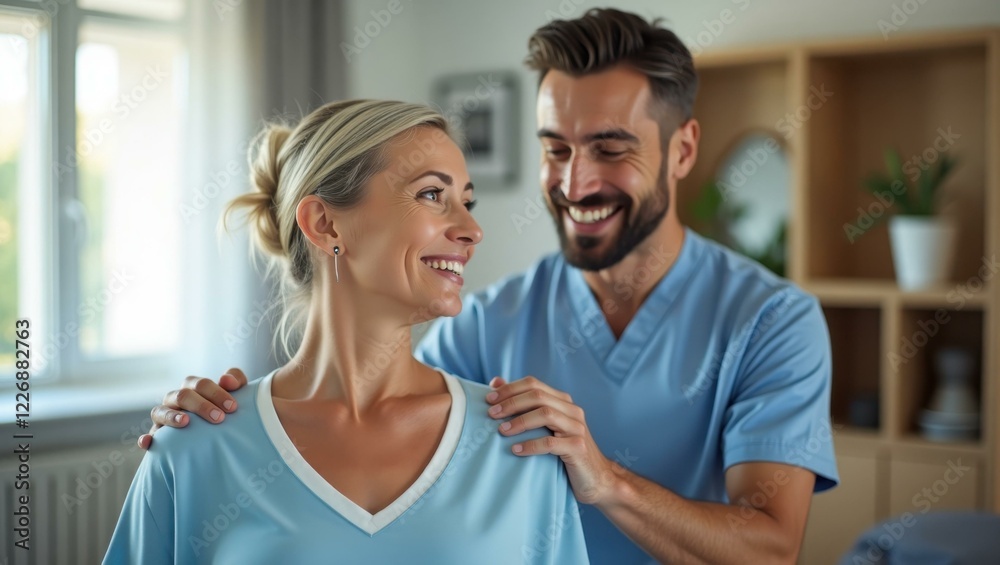 Fototapeta premium Man is helping woman fix her shirt