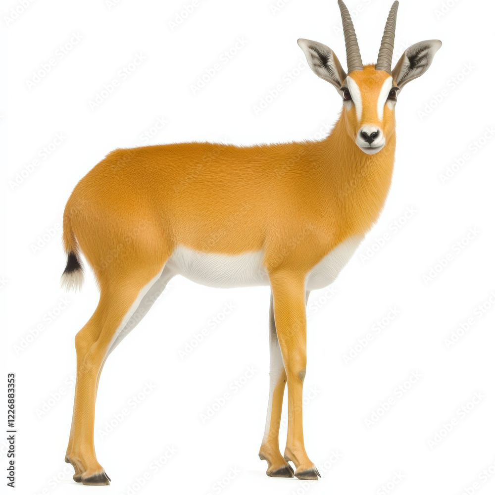 Obraz premium Golden gazelle, side profile, isolated on white.