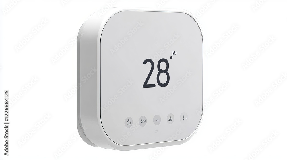 Thermostat, smart thermometer and temperature control dial. Vector digital thermostat, air conditioner, heater or climate control system regulator with neon display, temperature, humidity indicators