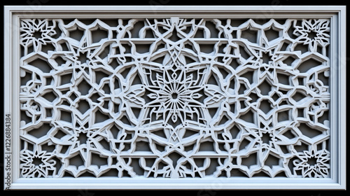 Mashrabiya arabesque arabic pattern. Seamless islamic background with vector ornament of arabian mosaic. Abstract geometric motif of monochrome muslim stars, mashrabiya texture or girih pattern photo