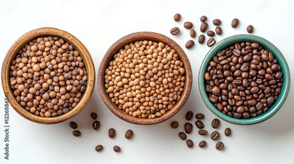Variety of Raw Beans in Bowls on White Background for Food Photography Variety of Raw Beans in Bowls on White Background for Food Photography