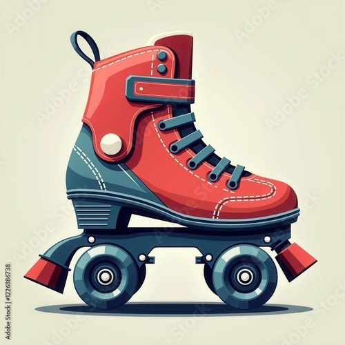 A red and blue roller skate with a blue wheel