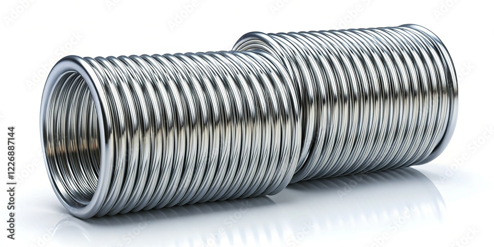 Galvanized Wire Coils: High-Resolution Stock Photo of Two Metal Wire Spools on White Galvanized Wire Coils: High-Resolution Stock Photo of Two Metal Wire Spools on White