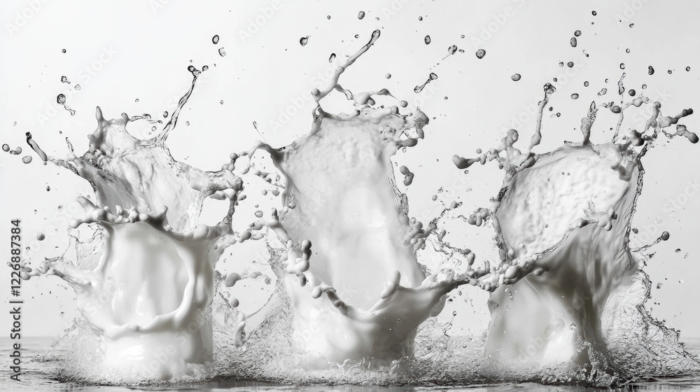 Dynamic Splash of Milk Against a White Background with Movement Dynamic Splash of Milk Against a White Background with Movement