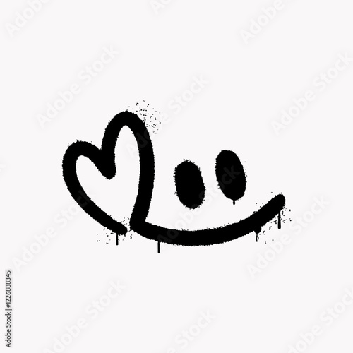 Smile symbol full of love in graffiti style on white background