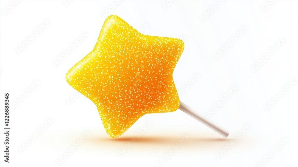 Yellow Star Lollipop Candy on a Stick with Sparkling Sugar Coating Yellow Star Lollipop Candy on a Stick with Sparkling Sugar Coating