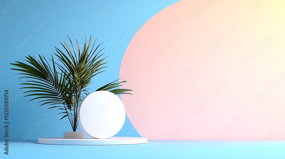 Pastel Product Display Mockup with Tropical Plant Pastel Product Display Mockup with Tropical Plant