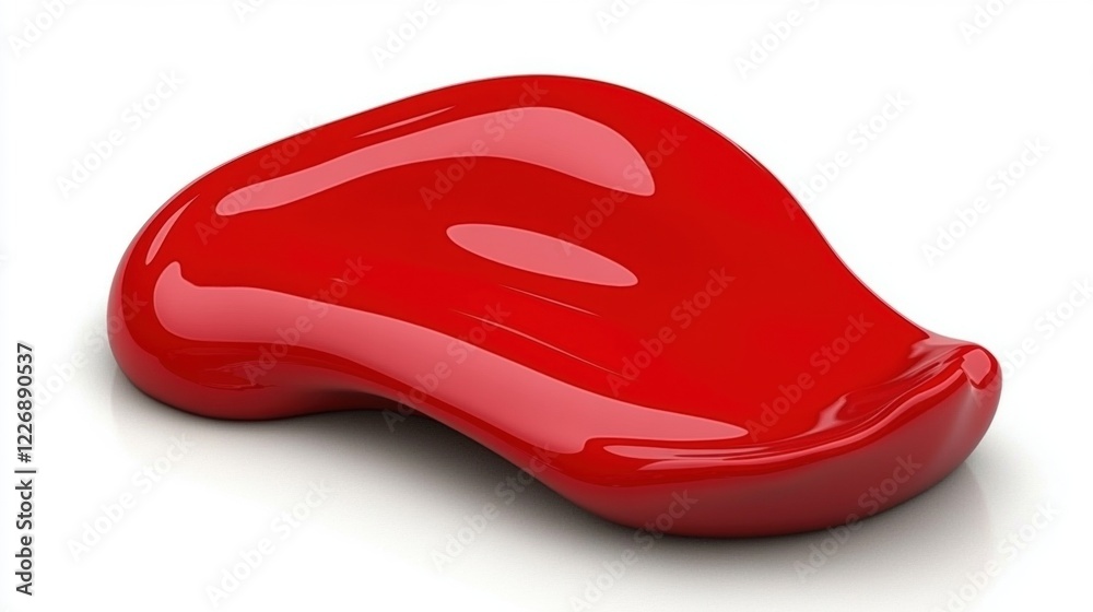 Glossy Red Shape Resembling Tongue on Clean White Surface