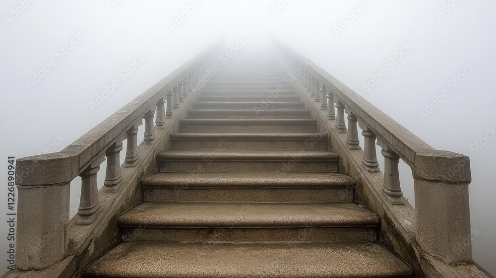 Mysterious Foggy Stairs Leading to Unseen Destination