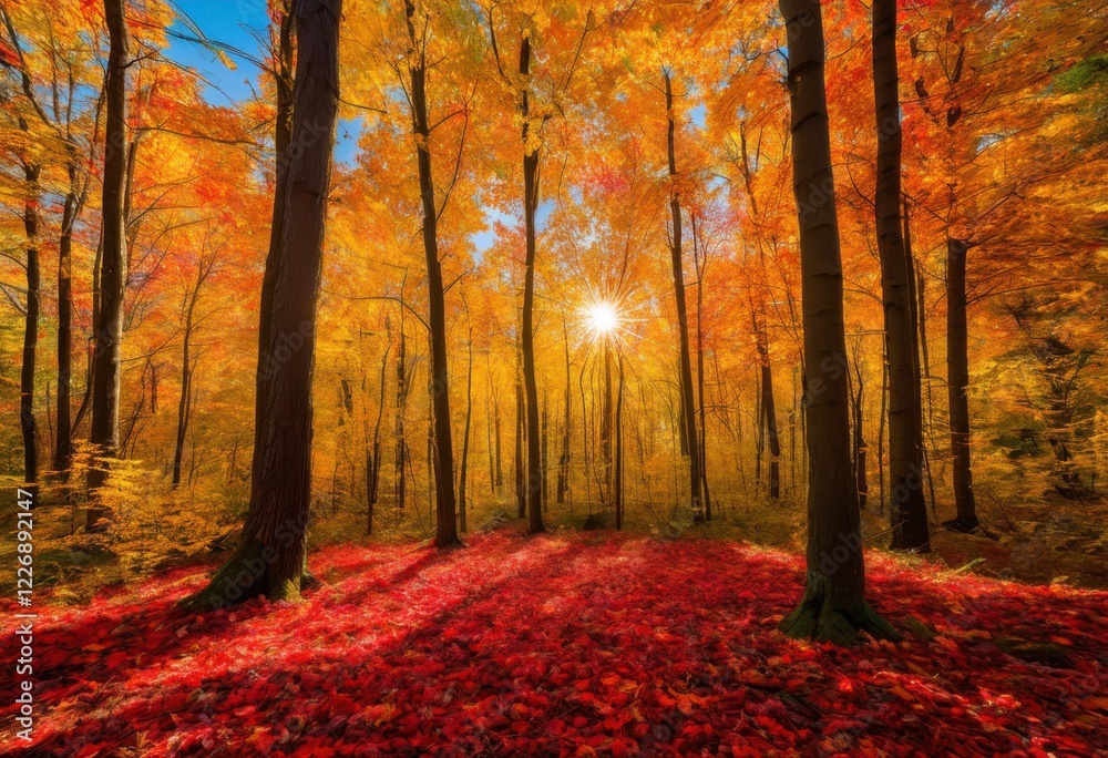 Fototapeta premium vibrant forests showcasing beautiful seasonal transitions through rich colors lush vegetation, wilderness, trees, foliage, nature, landscape, wildlife