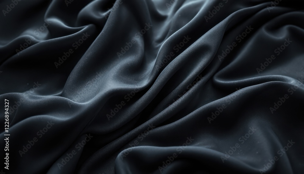 Obraz premium Luxurious black silk fabric with elegant waves and soft texture