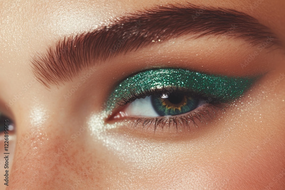 Obraz premium clean minimalistic composition featuring glossy emerald eyeliner with subtle glitter details