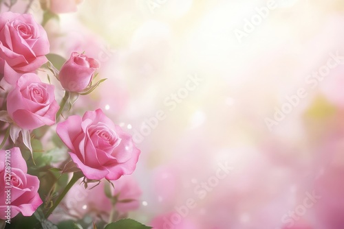 Pink roses bouquet, bright background, spring, romantic, greeting card