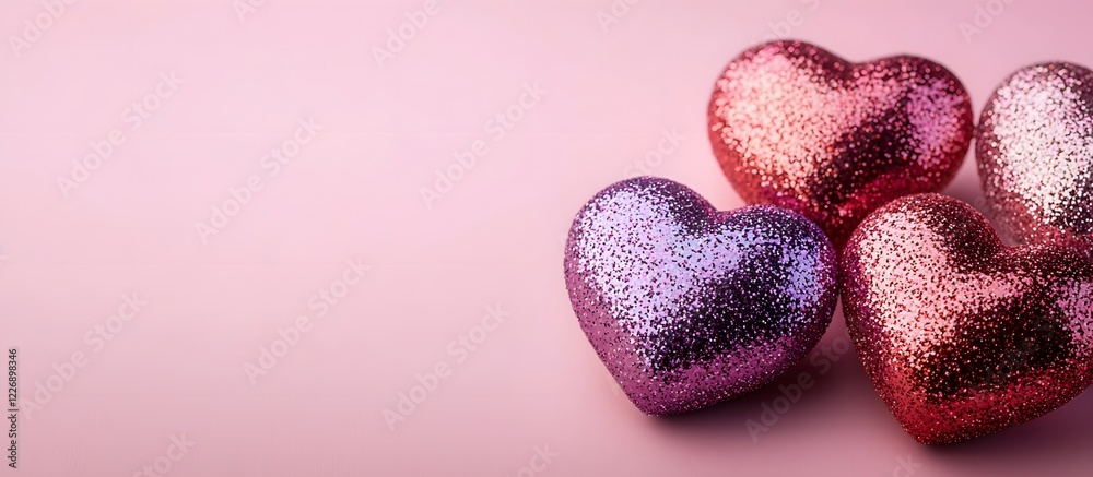 Obraz premium Valentine's Day card with glitter hearts icon symbol, copy space