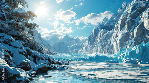 Glacier Mountains Seascape Background