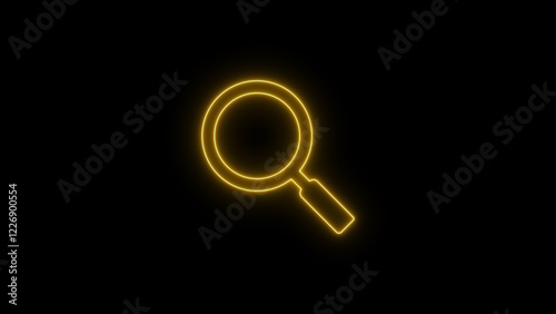 Neon magnificent search glass icon. Find, Discovery, Explore icon on black background.