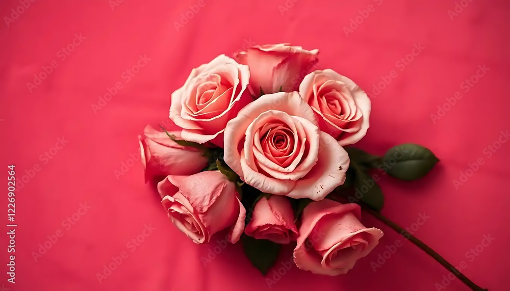 Pink roses bouquet on a red background Pink roses bouquet on a red background