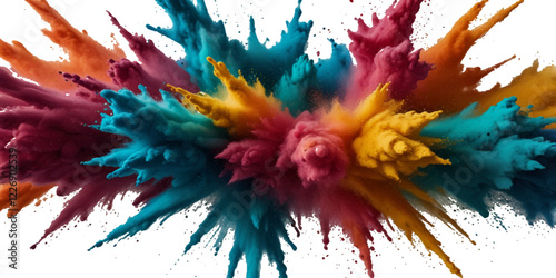 Colorful smoke rainbow holi painted fog festival background. Colorful rainbow paint color smoke cloud explosion isolated on transparent background.