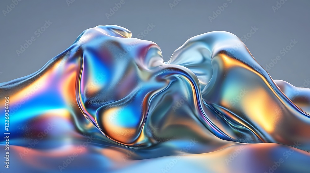 Obraz premium Abstract iridescent liquid metal flowing forms