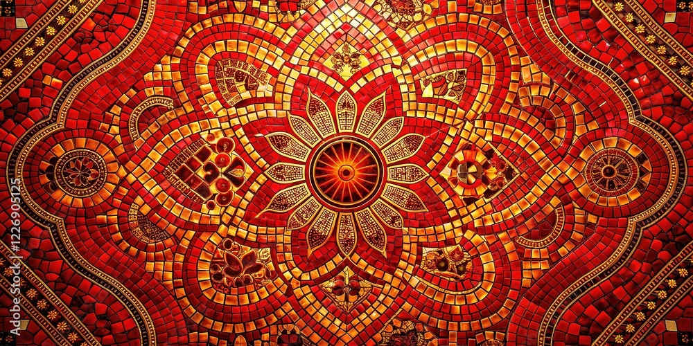 Antique Red Mosaic Tile Floor, Detailed Texture, High Resolution Antique Red Mosaic Tile Floor, Detailed Texture, High Resolution