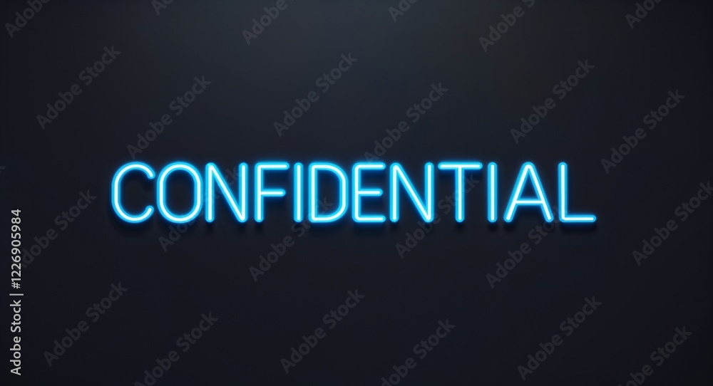 confidential word lettering with neon blue glow on plain black dark background confidential word lettering with neon blue glow on plain black dark background