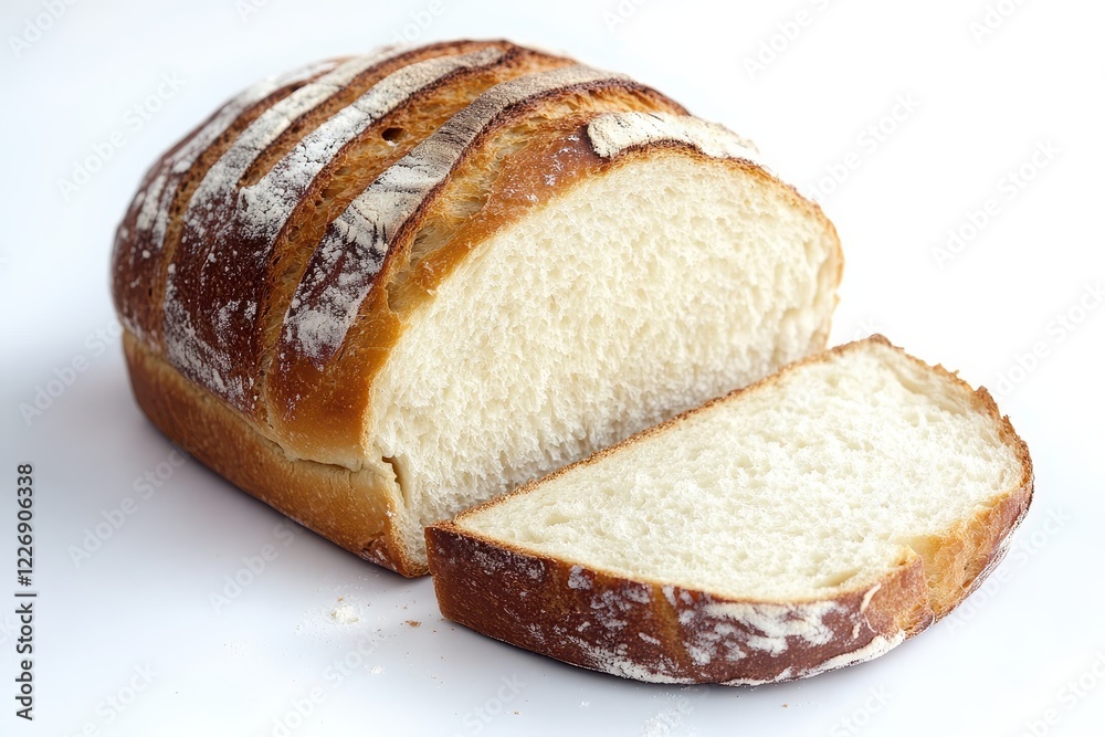 Sliced sourdough loaf, white background, studio shot, bakery product Sliced sourdough loaf, white background, studio shot, bakery product
