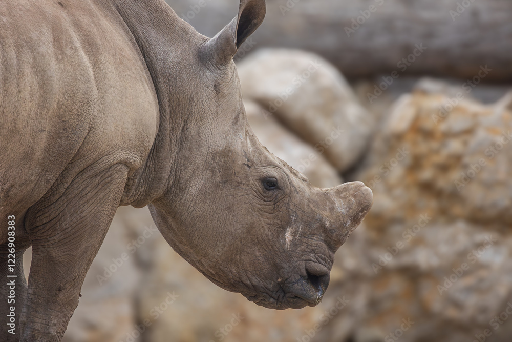 Fototapeta premium rhinocéros, en gros plan, dans un parc animalier