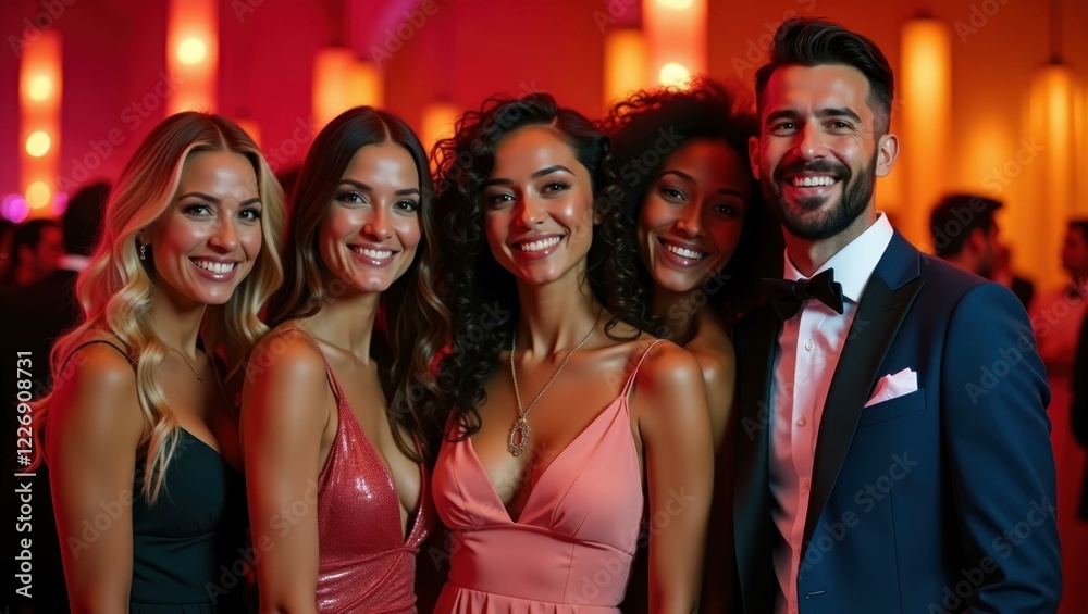 Fototapeta premium Group of people are posing for picture together at party