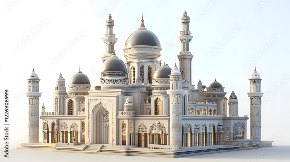 Obraz premium Beautiful and magnificent 3D cartoon palace, on a white background, generative AI