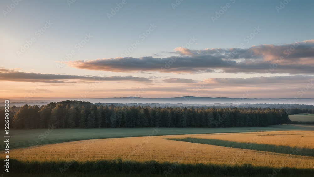 Obraz premium Misty sunrise over rolling hills