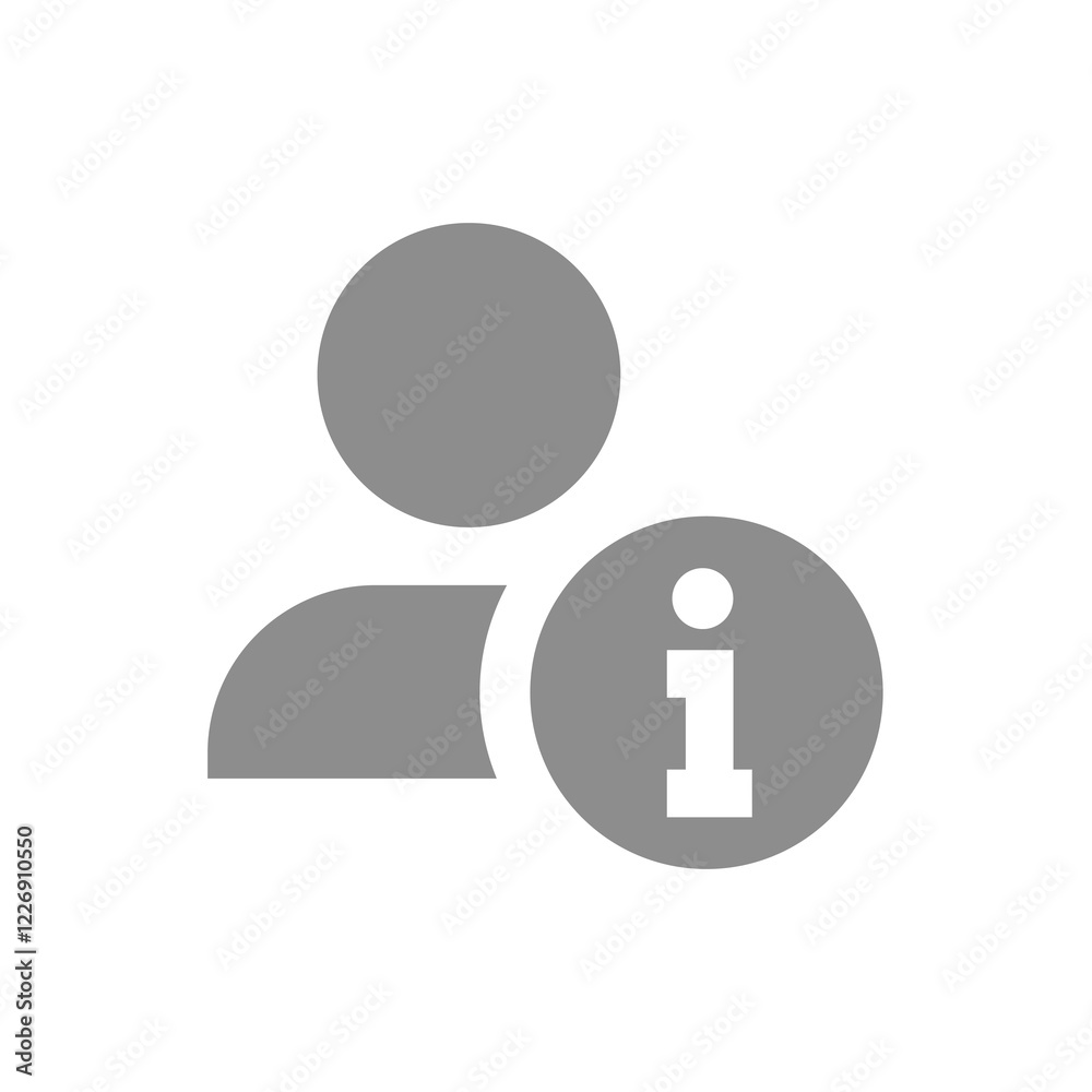 Contact or user information vector icon. Person with info sign, personal details symbol. Contact or user information vector icon. Person with info sign, personal details symbol.