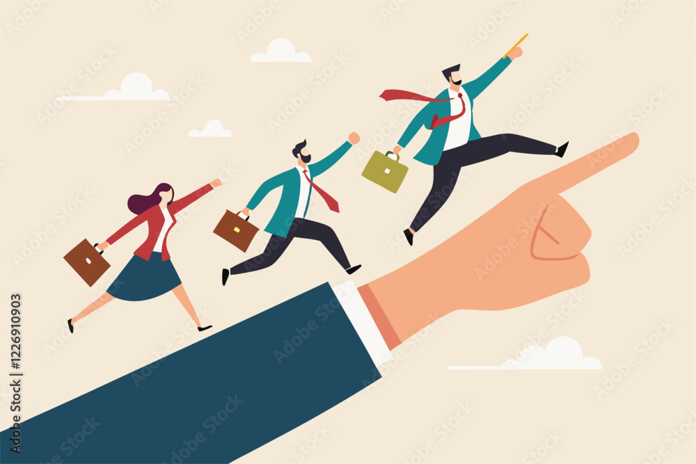Obraz premium Leadership to lead team members, business direction to achieve goal or target, teamwork to success in work