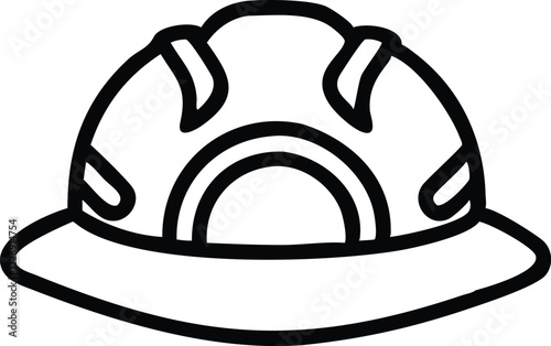 minimalist icon, hard hat, construction helmet, safety gear, black and white outline, simple graphic design, vector style, industrial symbol, protective equipment, clean lines, bold stroke, monochrome