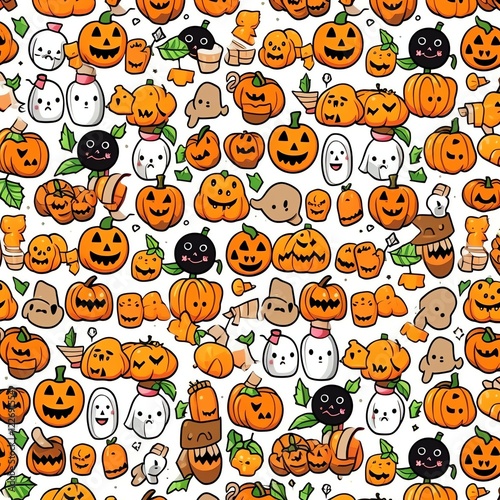 Orange black Halloween animation pattern white background