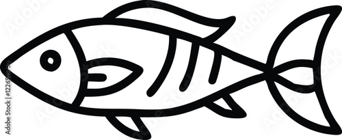 Fish outline, simplified drawing, black and white, minimalist design, stylized fish, cartoon-like, single line art, graphic illustration, aquatic creature, marine life symbol, clean vector style, fish