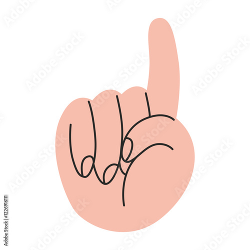 Hand gesture, index finger raised up, sign to attract attention, indicating direction. Gesturing human arm. Trendy modern vector illustration isolated on white background, hand drawn, flat design