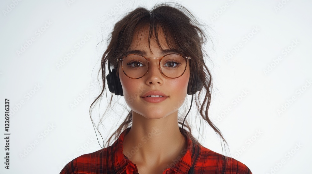 beautiful female web hosting customer service wearing headset to communicate with customers, isolated on white beautiful female web hosting customer service wearing headset to communicate with customers, isolated on white
