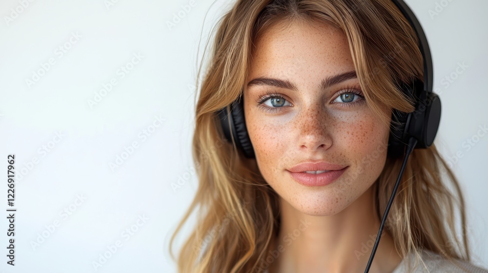beautiful female web hosting customer service wearing headset to communicate with customers, isolated on white beautiful female web hosting customer service wearing headset to communicate with customers, isolated on white