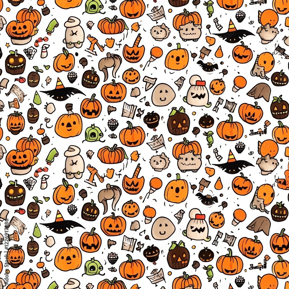 Fototapeta premium Orange black Halloween animation pattern white background
