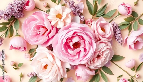 Delicate Pink Roses and Lilac Flowers Arrangement