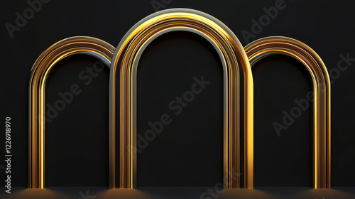 3d golden arch frames, isolated vector set of gold realistic metal arcs, architectural elements in modern decorative and oriental arab decoration style. Magic portals, doorways, minimal border shapes