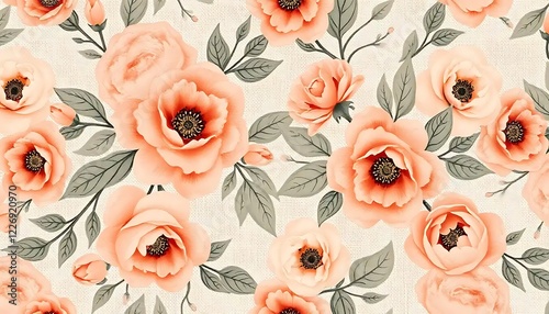 Peach Roses Floral Pattern Textile Design