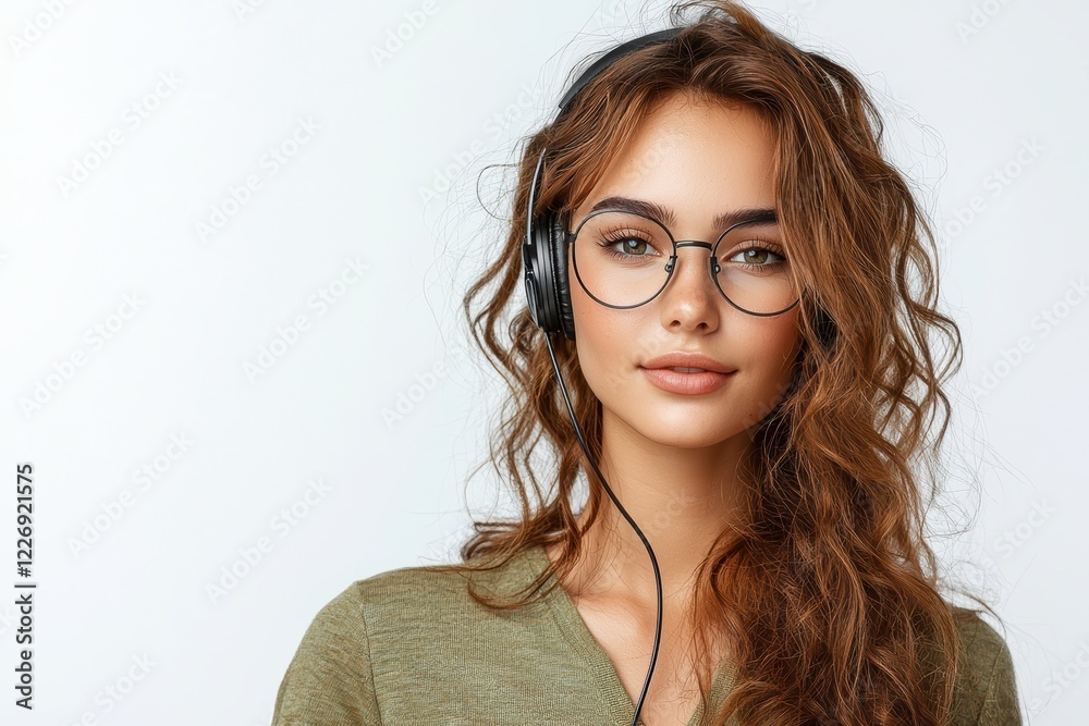 Obraz premium beautiful female web hosting customer service wearing headset to communicate with customers, isolated on white